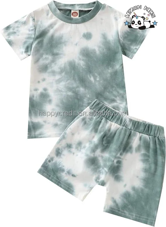 LEZONKIDS - Customizable Tie-Dye Outfits Short Sleeve T-Shirt Tops+Short Pants 2Pcs Summer Cotton Boys Clothes Set